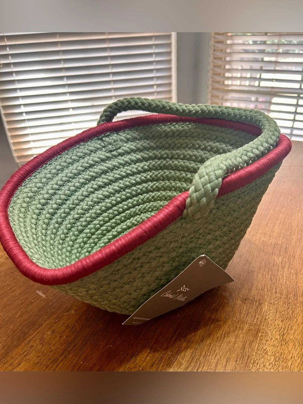 Colonial Mills Green and Burgundy Braided Basket - Made in the USA